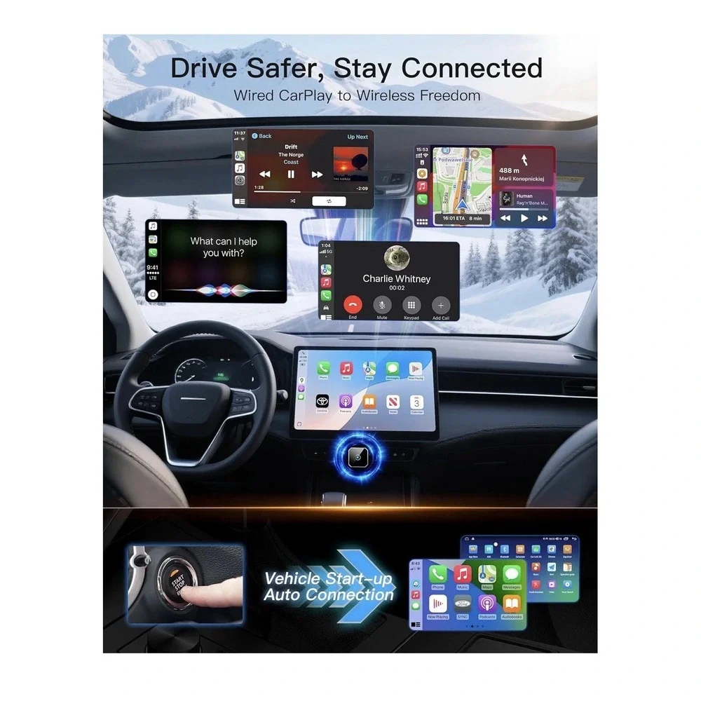 2026 Upgraded Mini Wireless CarPlay Adapter for Apple CarPlay & Android